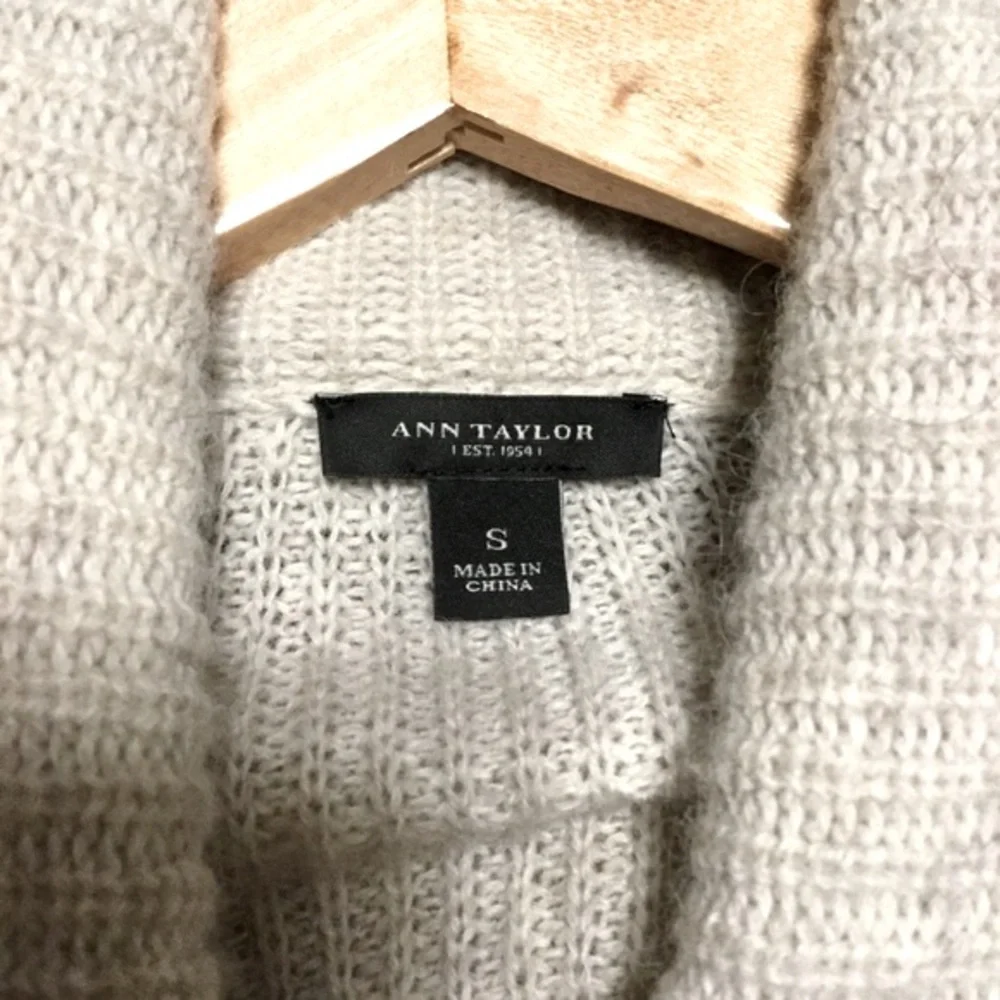 ANN TAYLOR sz Small Merino Wool Alpaca Open Sweater + Faux Fur Natural Colors